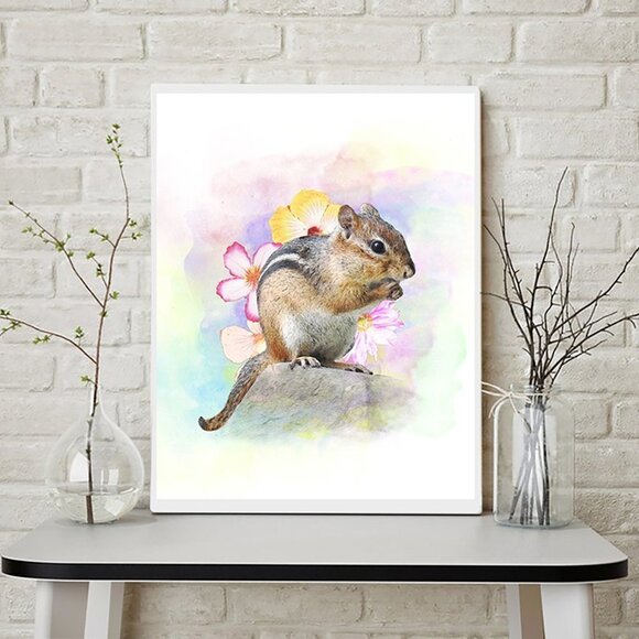 8x10 Chipmunk Eating Watercolor Illustration Art‎ Painting Print - Picture 2 of 6